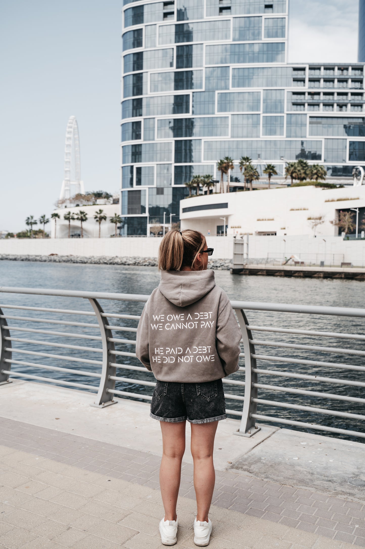 " WE OWE A DEBT " WOMENS BROWN HOODIE * PRE-ORDER *
