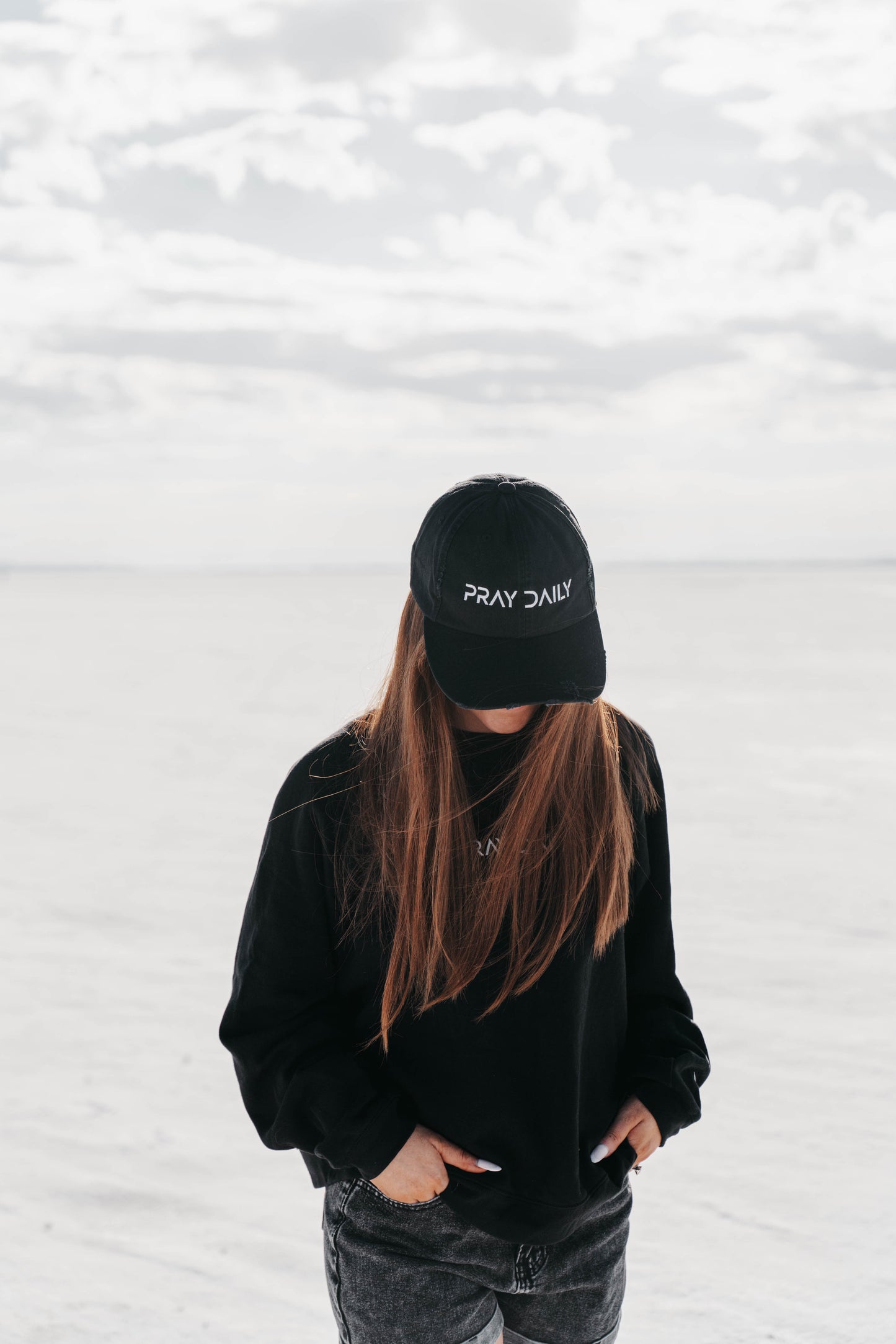 " PRAY DAILY " Unisex Black Distressed Cap