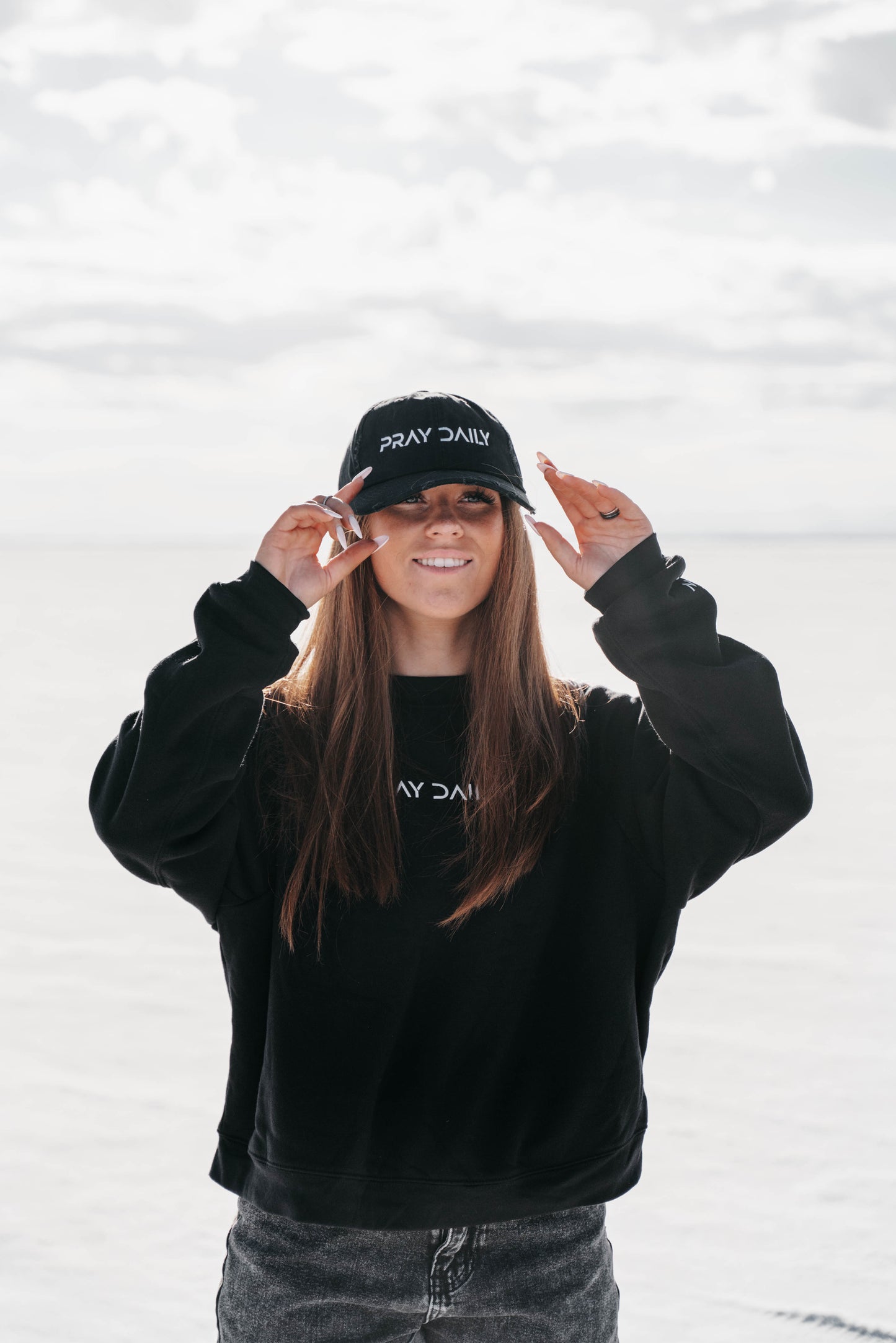 " PRAY DAILY " Unisex Black Distressed Cap