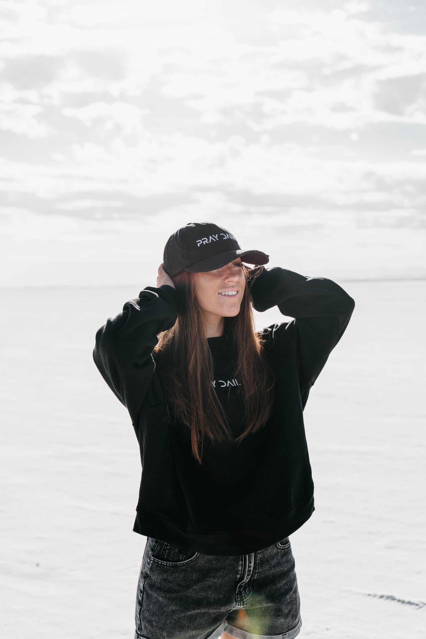" PRAY DAILY " Unisex Black Distressed Cap