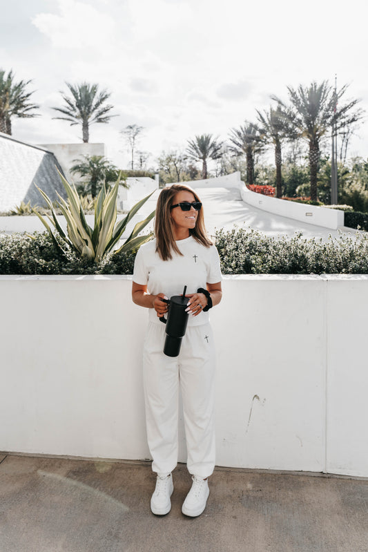 " THE CROSS " Women's White 2 Piece Lounge Set