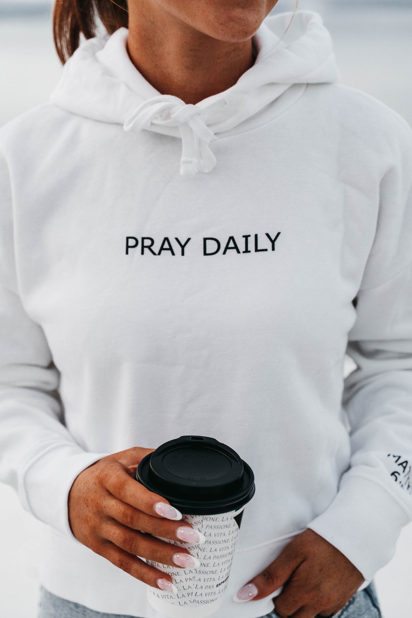 " PRAY DAILY " Women's White Hoodie