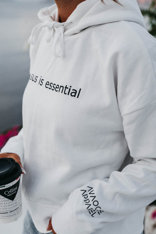 " JESUS IS ESSENTIAL " Women's White Hoodie