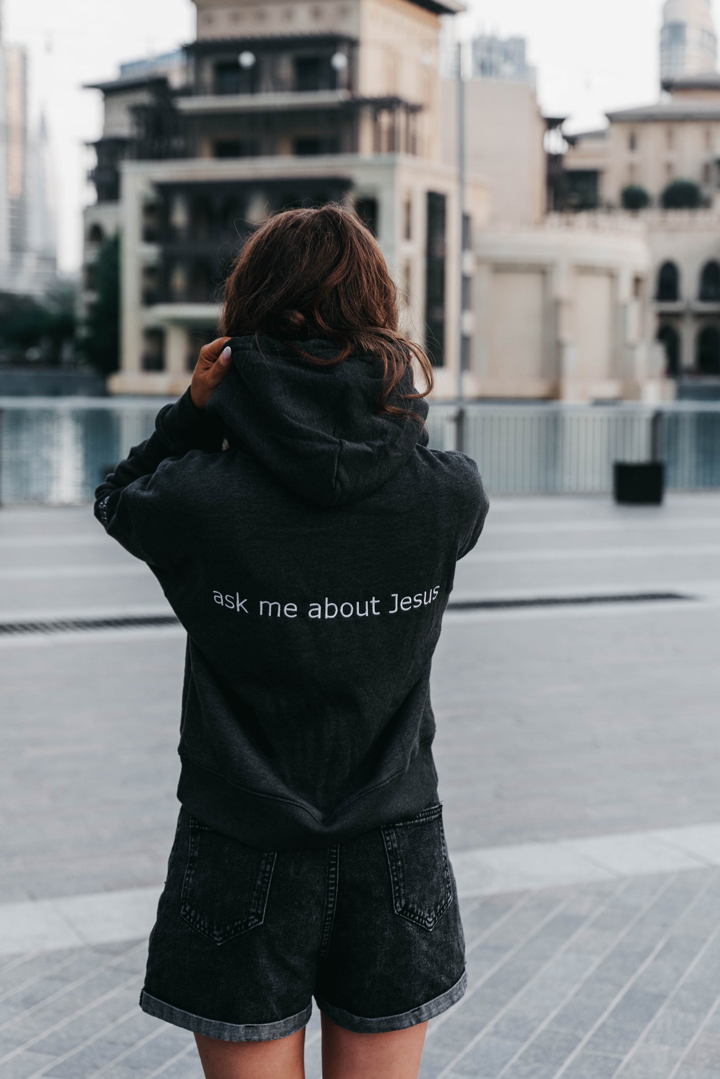 " ASK ME ABOUT JESUS " Women's Charcoal Grey Hoodie