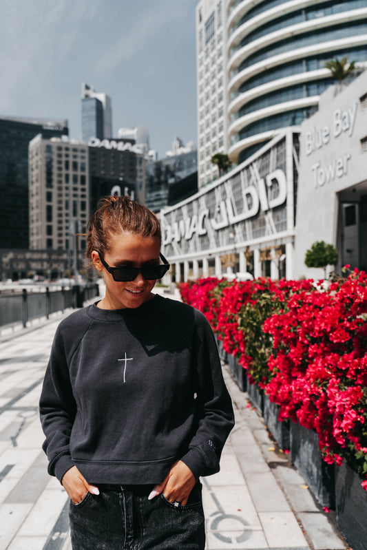 " ASK ME ABOUT JESUS " Women's Charcoal Grey Crewneck