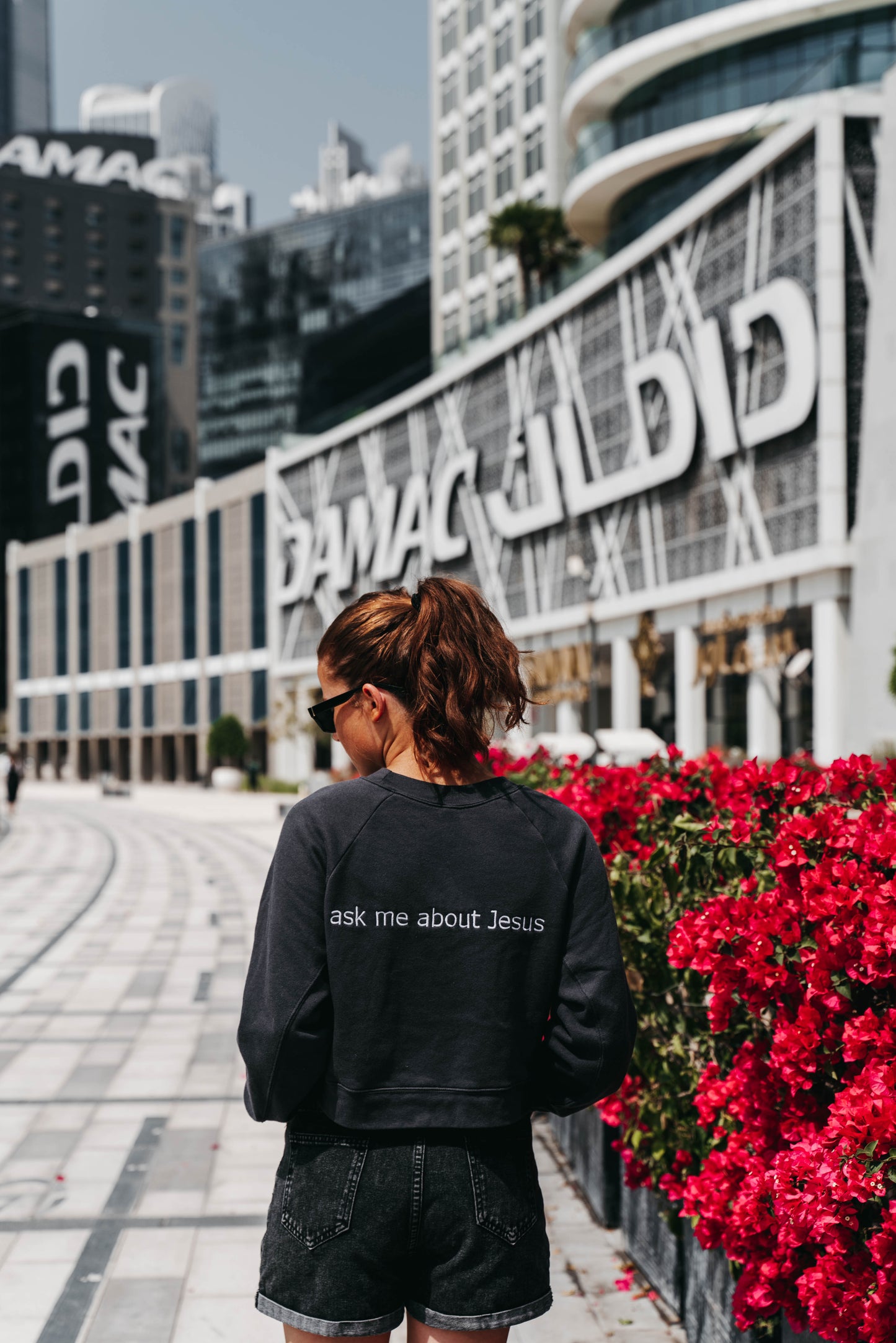 " ASK ME ABOUT JESUS " Women's Charcoal Grey Crewneck