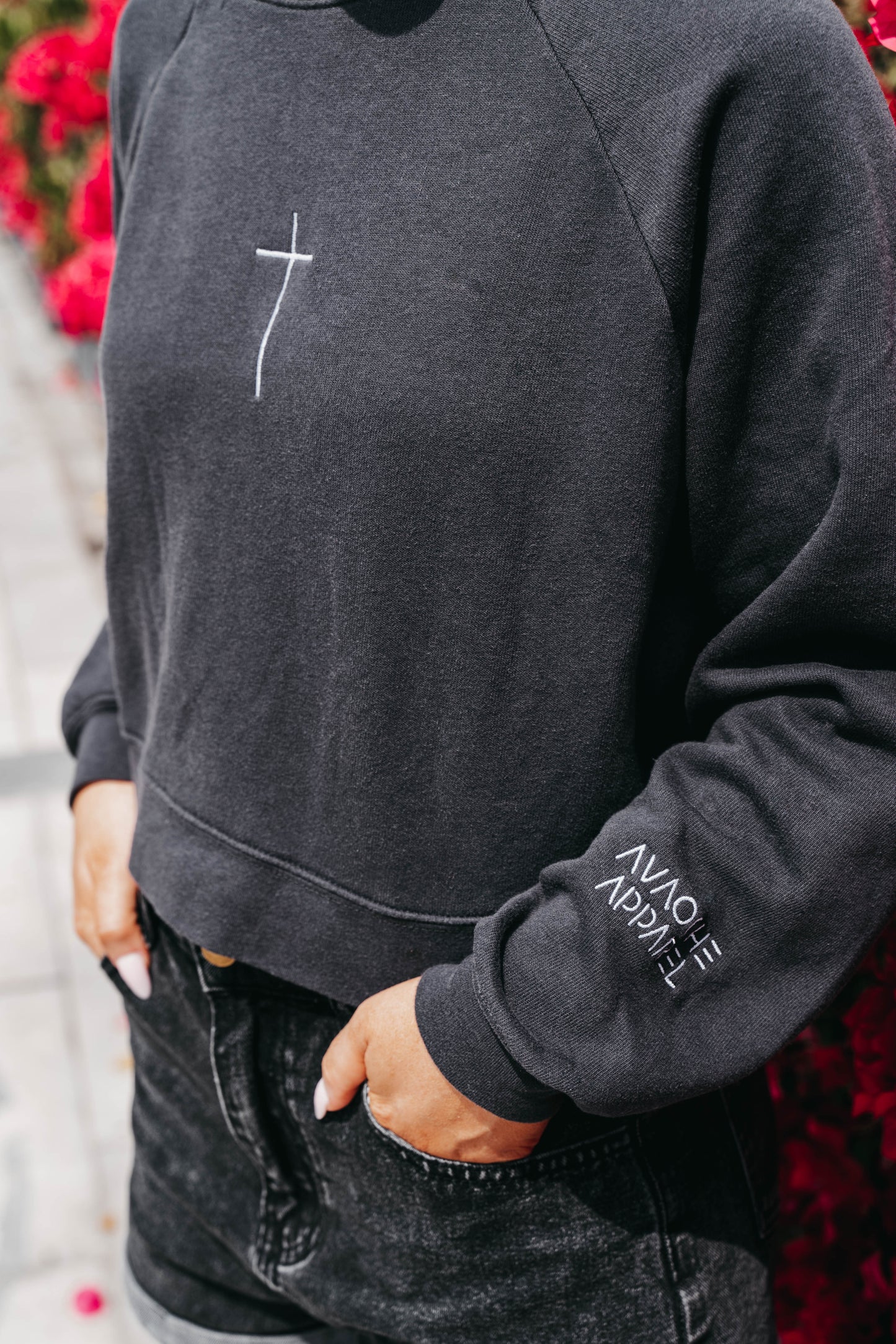 " ASK ME ABOUT JESUS " Women's Charcoal Grey Crewneck
