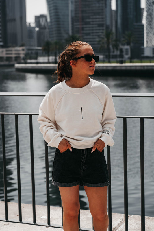 " ASK ME ABOUT JESUS " Women's Off White Crewneck