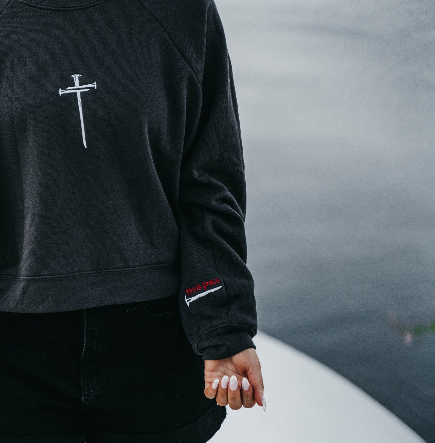 " THIS IS GRACE " Women's Charcoal Grey Crewneck