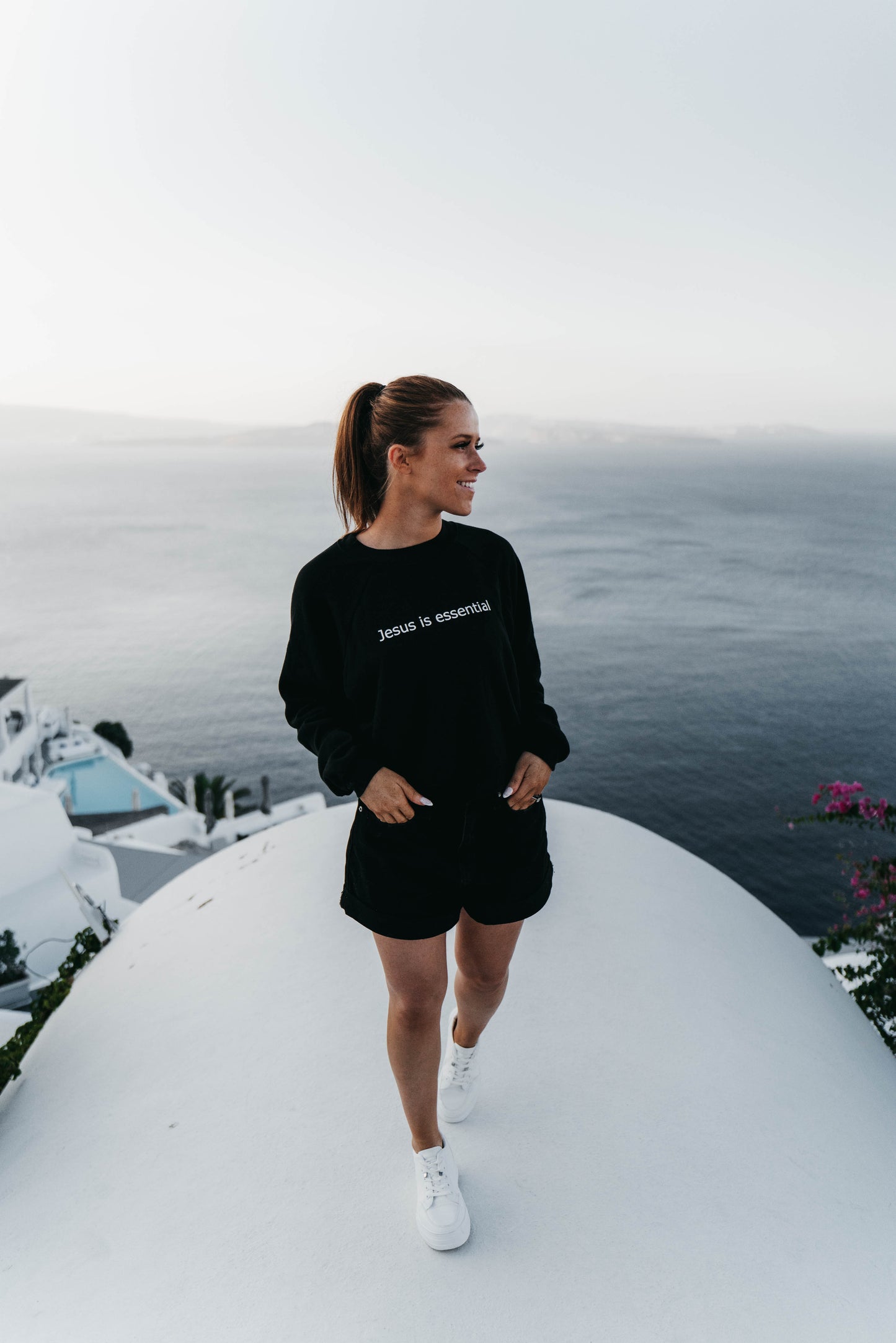 " JESUS IS ESSENTIAL " Women's Black Crewneck
