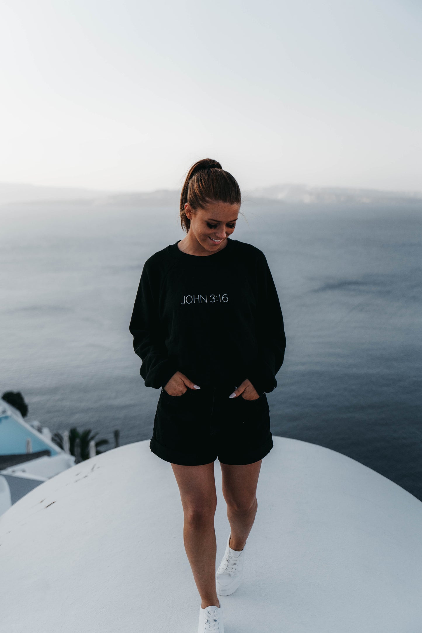 " JOHN 3:16 " Women's Black Crewneck