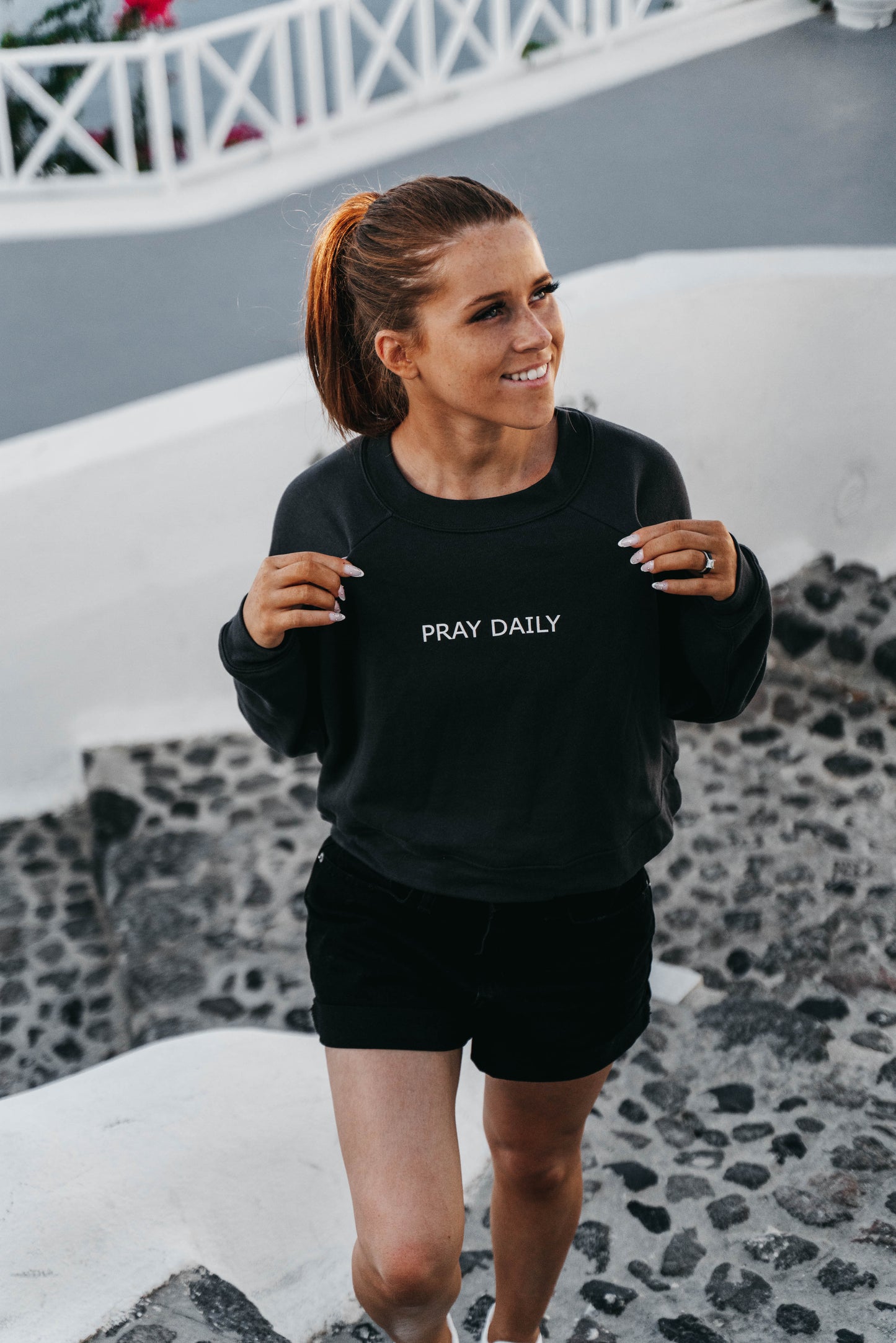 " PRAY DAILY " Women's Charcoal Grey Crewneck