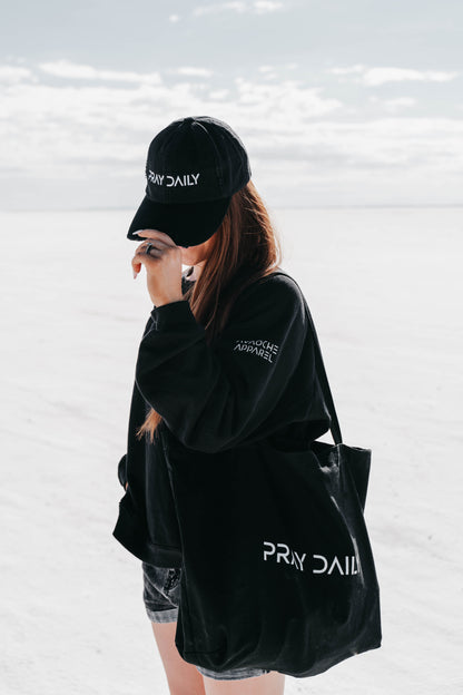 " PRAY DAILY " Organic Black Tote Bag