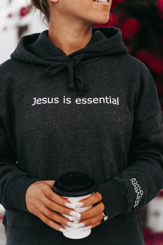 " JESUS IS ESSENTIAL " Women's Charcoal Grey Hoodie