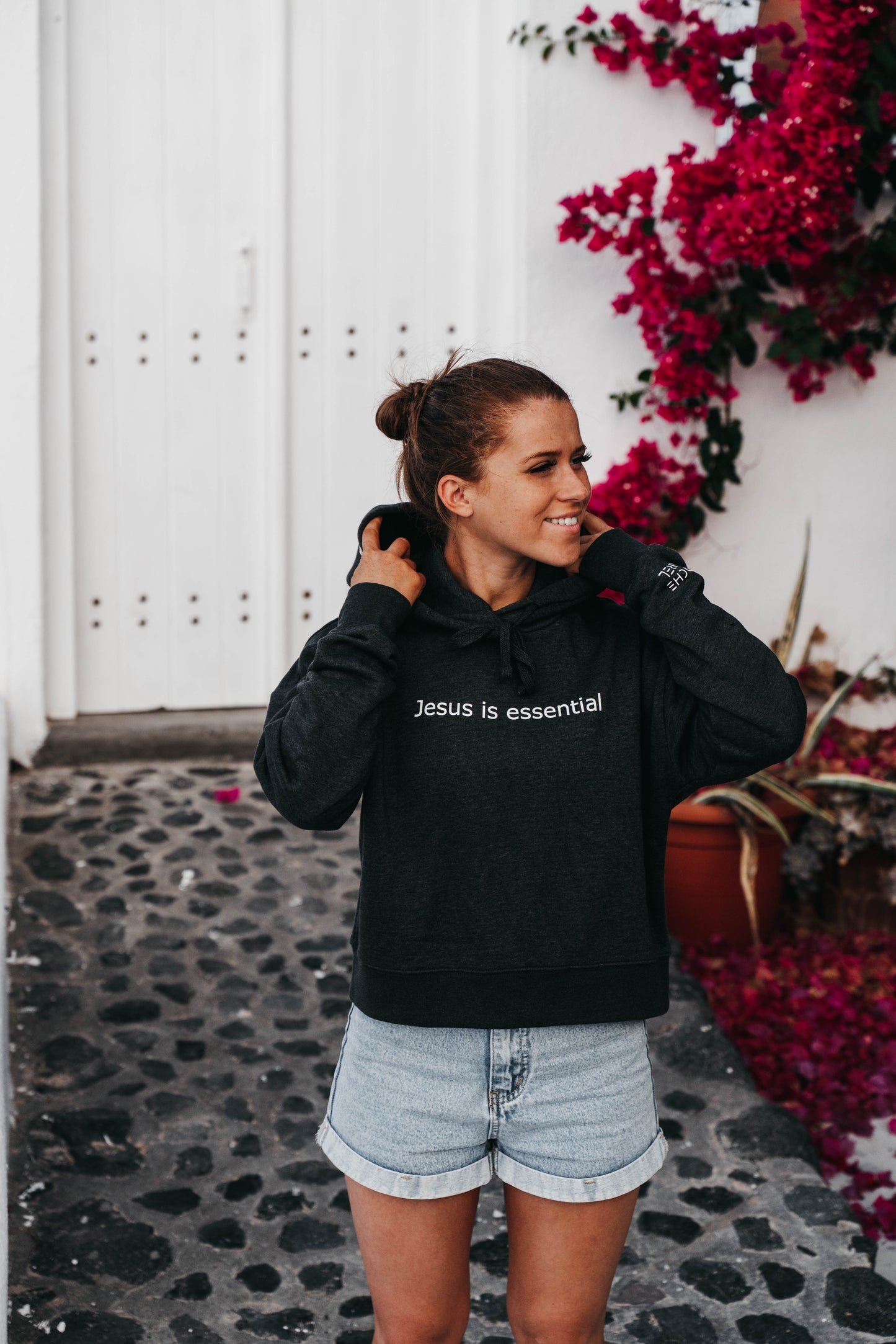 " JESUS IS ESSENTIAL " Women's Charcoal Grey Hoodie