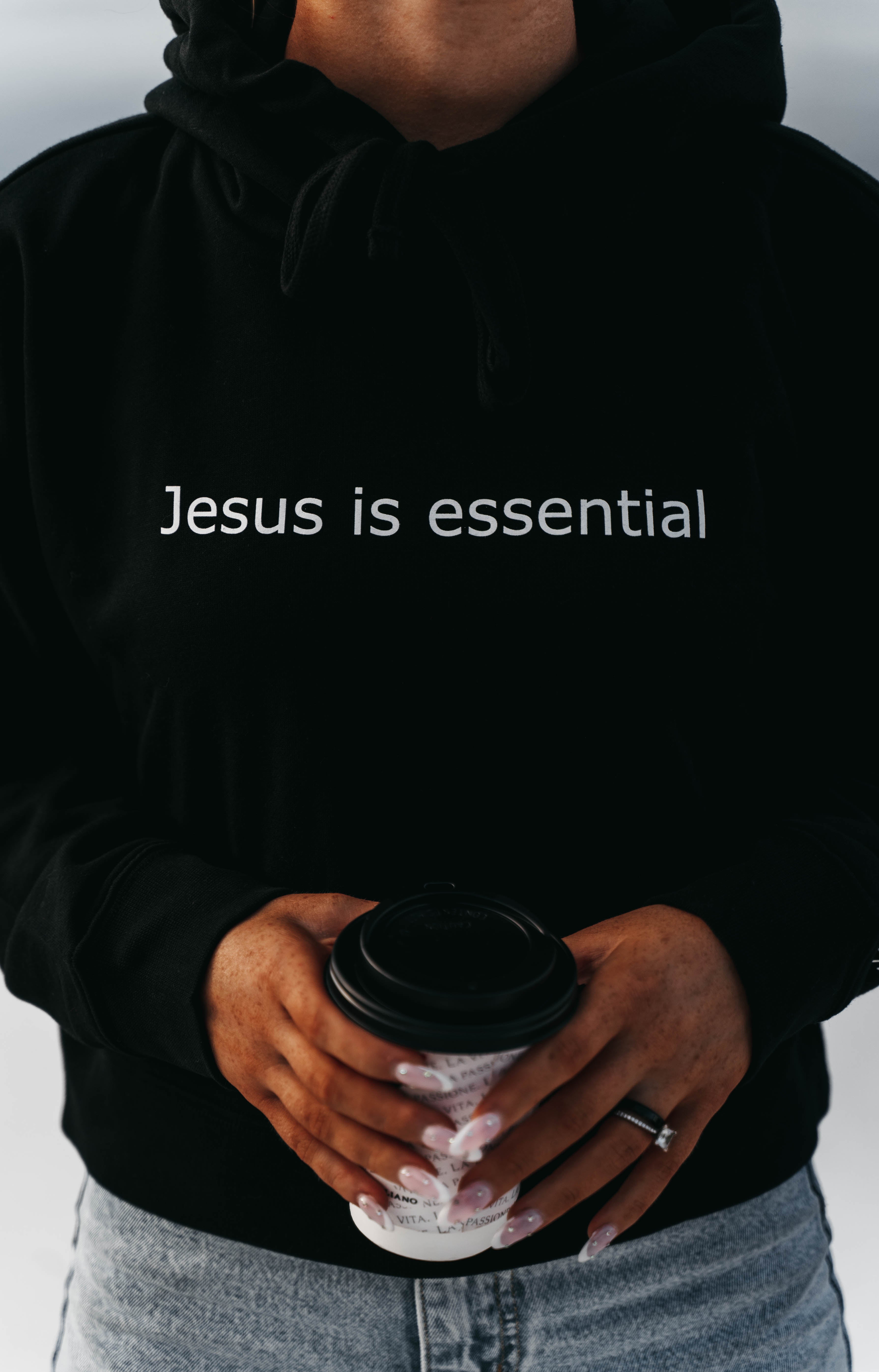 JESUS IS ESSENTIAL Women s Black Hoodie