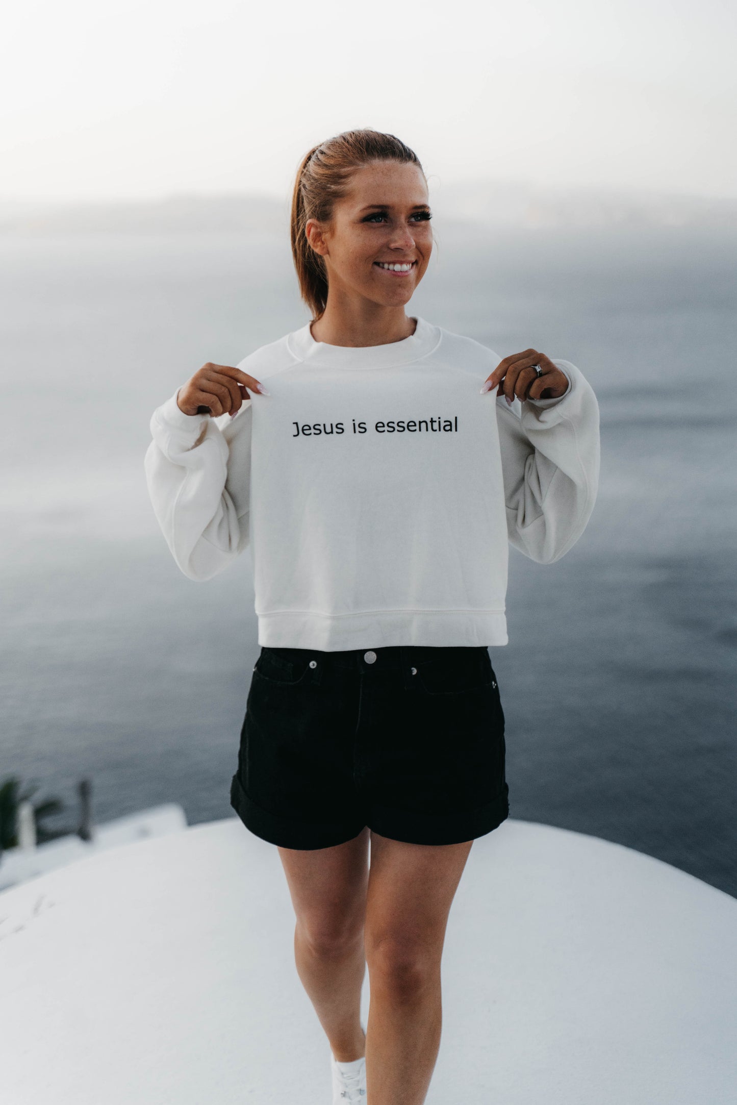 " JESUS IS ESSENTIAL " Women's Off White Crewneck